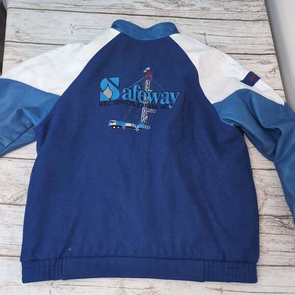 First Impressions Varsity Jacket Blue/White Melton Wool Leather Retro – Men’s 46 - Picture 11 of 12